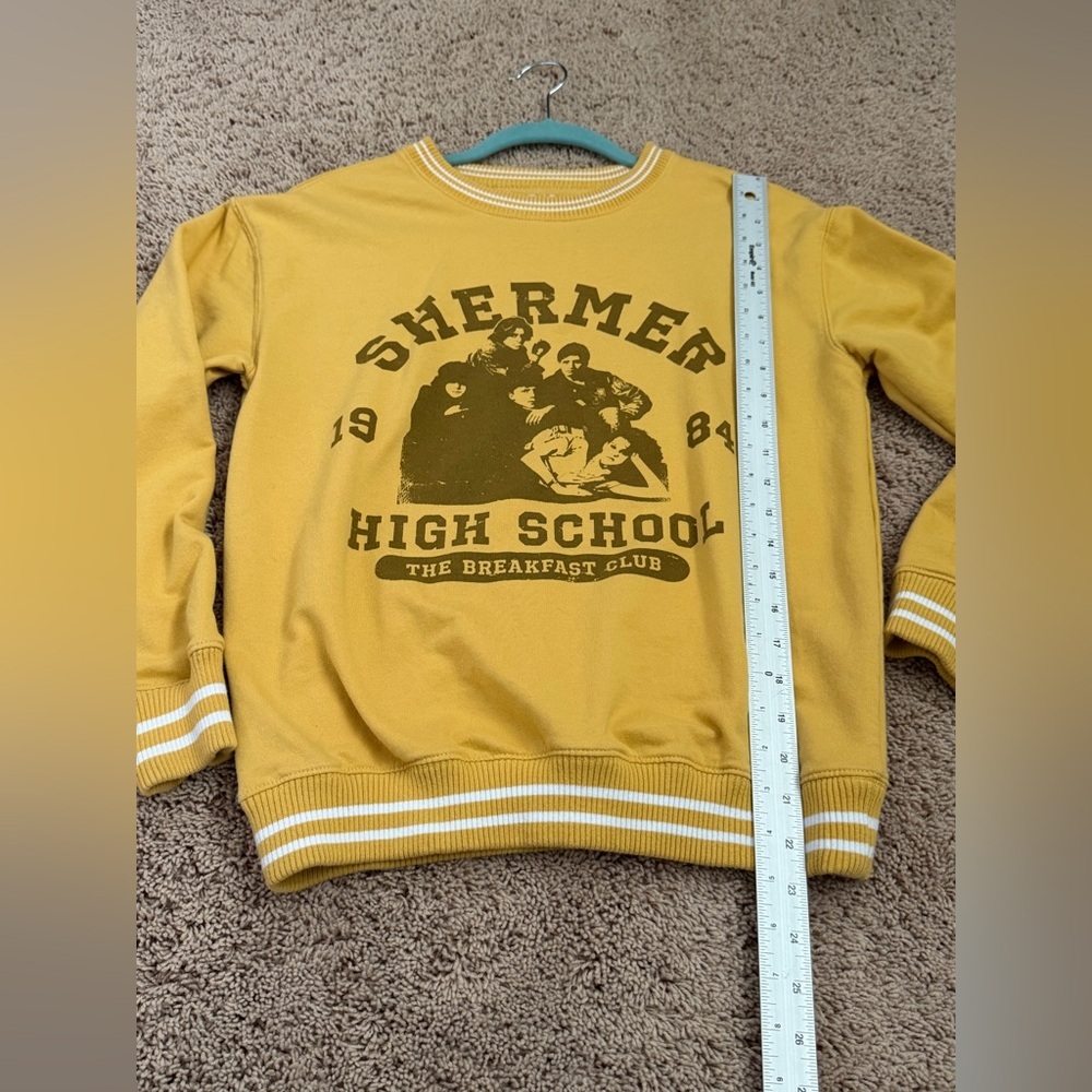 XS the breakfast club Shermer High School sweatshirt top mustard yellow stripe - Picture 5 of 9